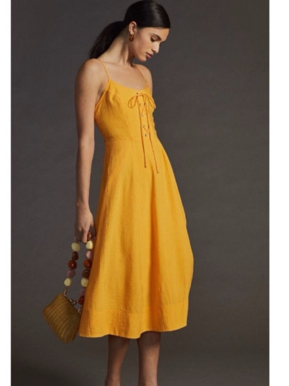 Maeve Sleeveless Spaghetti-Strap Maxi Dress in Golden Yellow